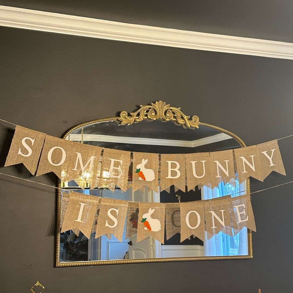 Some Bunny is One Burlap Birthday Banner with Bunny Design